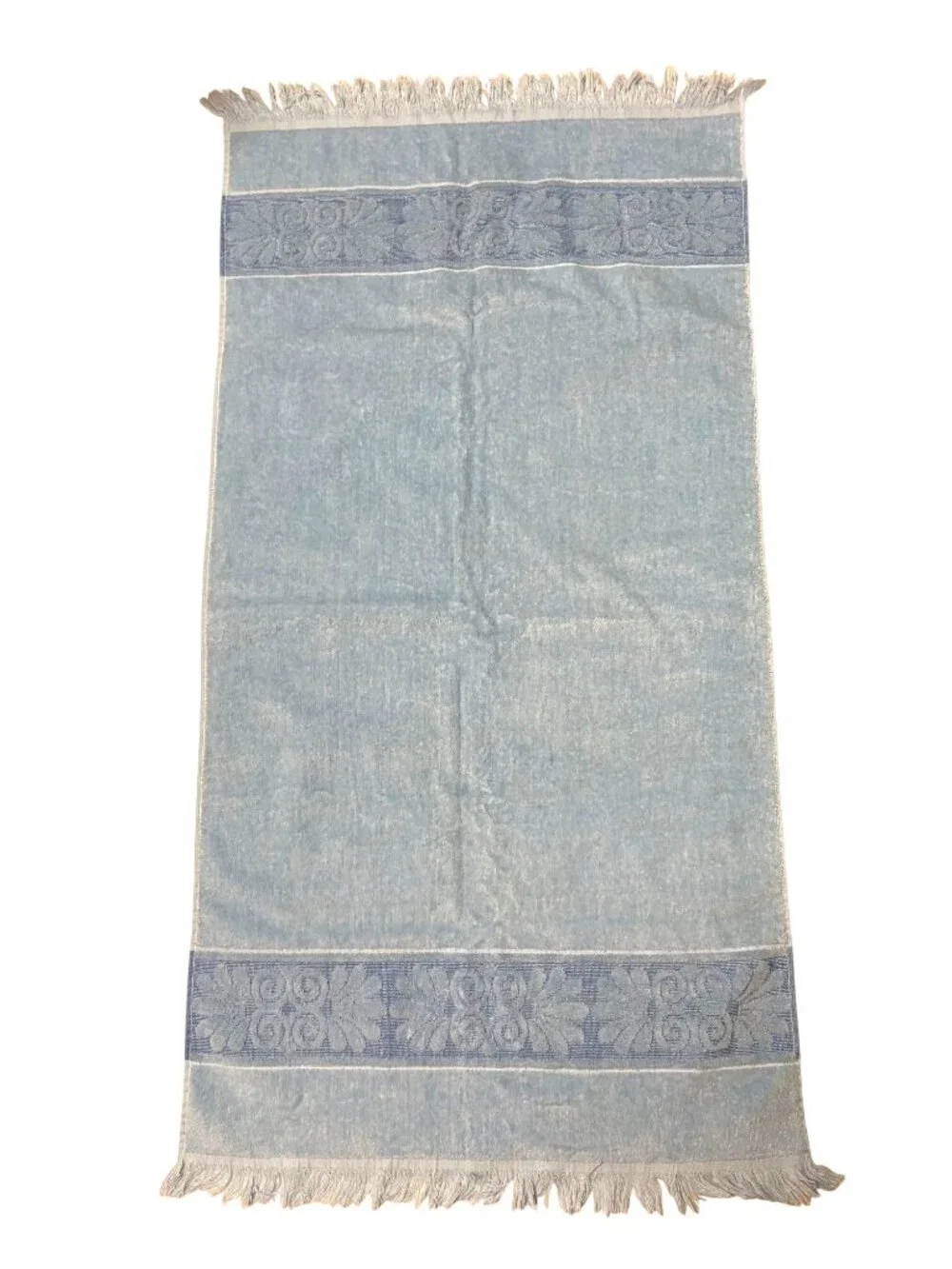 Vintage Cannon Monticello Santa Cruz Lt. Blue Decorative Bath Towel Fringe Trim